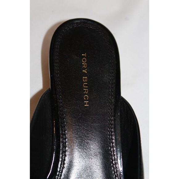 TORY BURCH BLACK PATENT LEATHER SLIP ON POINTY SLIDES MULES WOMEN NEW‎ - Picture 5 of 7